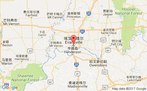 美国海运港口埃文斯维尔evansville,in港口地图