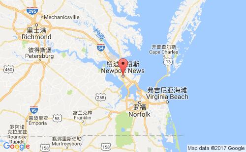 美国海运港口纽波特纽斯newport news港口地图