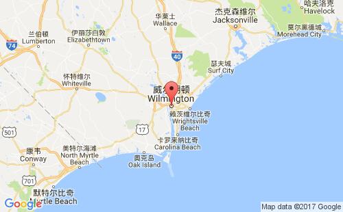 美国海运港口威尔明顿wilmington,nc港口地图