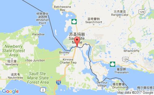 美国海运港口苏圣玛丽sault ste. marie,mi港口地图