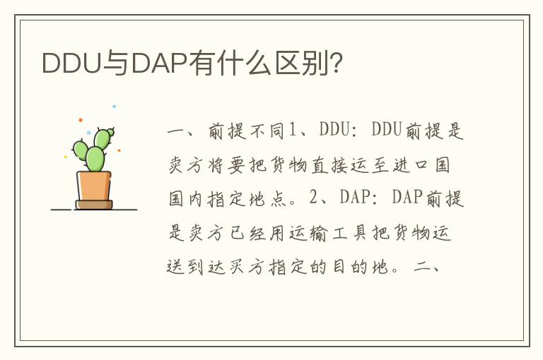 DDU与DAP有什么区别？