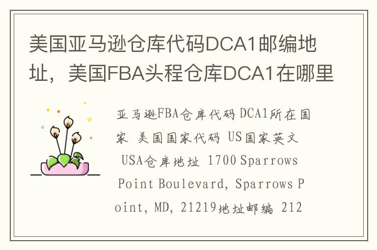 美国亚马逊仓库代码DCA1邮编地址，美国FBA头程仓库DCA1在哪里？