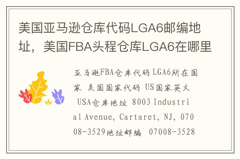 美国亚马逊仓库代码LGA6邮编地址，美国FBA头程仓库LGA6在哪里？