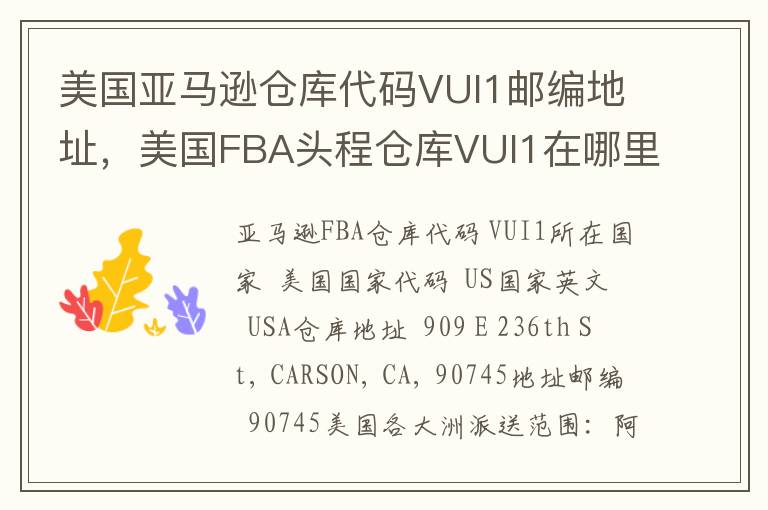 美国亚马逊仓库代码VUI1邮编地址，美国FBA头程仓库VUI1在哪里？